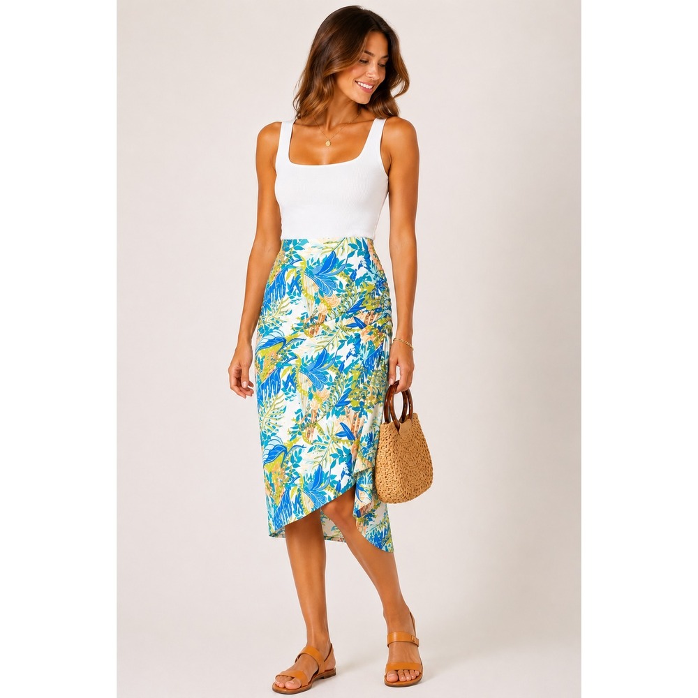 Women's Patagonia Dream Song Skirt Floral Ruched Side Bias Cut Size L ‎ 12/14